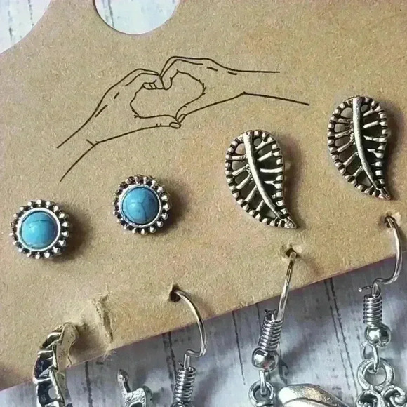 NWT Bohemian Vintage Earrings Silver Alloy Turquoise Bohemian Hippy Western - Picture 10 of 13